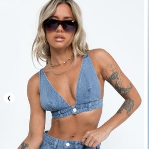 NEW WITH TAGS Princess Polly Paige Top Blue Denim - US 2